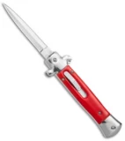9" Italian Stiletto Dagger OTF Automatic Knife Red/Silver (4.9" Satin) w/o Clip