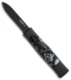AKC Minion Concord OTF Automatic Knife Route 66 Skull (2.3" Black Flat Grind)