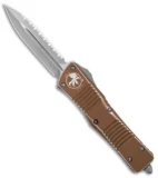 Microtech Combat Troodon D/E OTF Knife Tan Distress  (3.8" Stonewash Full Serr)