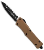 Microtech Combat Troodon D/E OTF Automatic Knife Tan G10 (3.8" Black Full Serr)