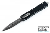 Microtech 227-10DBK Dirac Delta D/E - Distressed Black Handle - Apocalyptic Blade