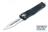 Microtech 142-11 Combat Troodon D/E - Black Handle  - Partial Serrations - Stonewashed Blade