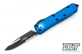 Microtech 231-2BL UTX-85 S/E - Blue Handle  - Contoured - Partial Serrations - Black Blade
