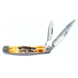 Bear & Son Cutlery 3-1/2" India Stag Bone 2 Blade Jack Knife, USA Made