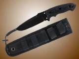 Hogue EX-F01 Tactical Knife Fixed 5-1/2" Carbon Steel Blade Knife with G10 Black G-Mascus Handles, MOLLE Sheath
