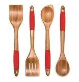 Lipper Red Cutting Board Bamboo With 4 Tools Medium Size