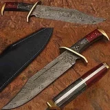 Custom Made Damascus Steel Rattler Bowie Knife W/Frost Wood Handle