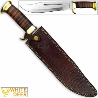 White Deer Magnum Outback American Bowie Knife with High Carbon Stainless Steel & Leather Handle