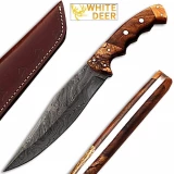 White Deer Exclusive Damascus Steel Bowie Knife With Rose Wood & Burl