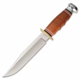 KA-BAR Bowie Knife, 6.9" Blade, Stacked Leather Handle, Leather Sheath - 1236