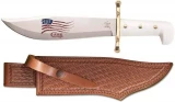 CASE Cutlery XX USA Flag White Synthetic Bowie w/artwork & Leather sheath