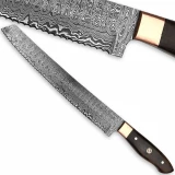 WHITE DEER Forged Serrated Bread Knife Chef Cutlery Damascus Steel Saw 1095HC Kitchen