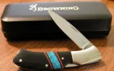 Browning Lockback Knife with Micarta Handle with Turquoise Stripe