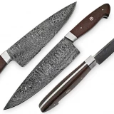 White Deer Damascus Steel Santoku Japanese Chef Knife Coyote Micarta H