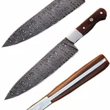 Custom Handmade Damascus Steel Chef Knife w/ Wood Handle