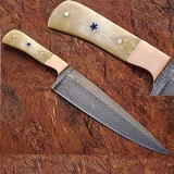 Custom Handmade Damascus Copper Guard Chef Knife w/ Bone Handle
