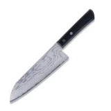Kanetsune Santoku Chef's Knife with Damascus Blade and Black Plywood H