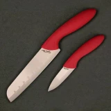 Stone River Two Piece Ceramic Knife Set Santoku/Parer with Red Comfort