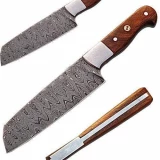 Custom Handmade Damascus Chef Knife Tanto Walnut Wood Handle