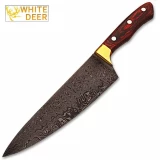 Custom Made Damascus Brass Guard Chef Knife Frost Wood Handle