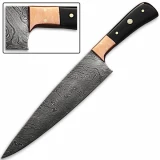 Custom Made Damascus Steel Chef Knife Buffalo Horn Handle Copper 1