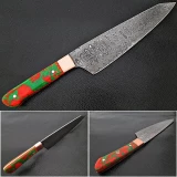 ULTRA SHARP Santoku Forged Chef Knife Damascus Steel Red/Green Resin Grips by White Deer