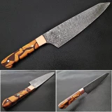 Santoku Damascus Steel Forged Chef Knife Wood Chip Resin by White Deer