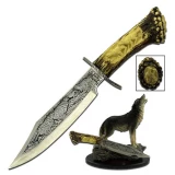 Master Cutlery Collectible Knife 5" Blade w/Wolf Resin Stand