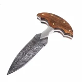 BucknBear Push Dagger, 3.5" Damascus Blade, Walnut Handle, Leather Sheath - BNB15256