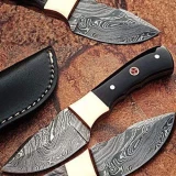 Custom Made Damascus Skinner Knife w/ Full Tang Buffalo Horn Handle,DMC-710