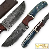 White Deer Blue Bunyan Damascus Steel Knife Bison Bone & Hardwood Hand