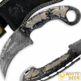 WHITE DEER Champion Karambit Knife Magnum Damascus Forged Steel