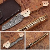 Executive Series Nesmuk Folding Damascus Knife Solid Copper Bolstered
