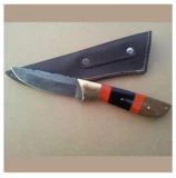Handmade Skinner Knife with Damascus Steel Blade and Wooden Handle