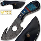 Custom Made White Deer Damascus Gut Hook Skinner Hunting Knife