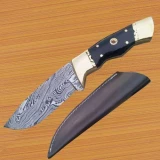 Custom Handmade Damascus Steel Hunting Knife w/ Brass & Buffalo Handle