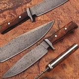Custom Made Damascus Steel Hunting Knife w/ Rose Wood Handle