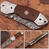 Signature Spay-Point Damascus Steel Folding Knife Micarta Wood Handle Unique Handmade