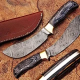 WHITE DEER Damascus Steel Kukri Skinner Knife Exotic Wood Handle Buffalo Skinner