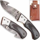 Forged Damascus Steel Folding Knife Guthook Micarta Composit Han