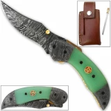 Trailmaster Clippoint Damascus Folding Knife Fire-Forged Steel Bolster Composite Grip