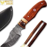 White Deer Damascus Steel Skinner Knife w/ Walnut Wood andstag Bolster 1095 HC