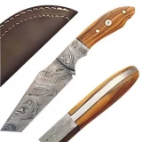 Custom Made Damascus Steel Skinner Knife w/ Olive Wood Handle