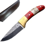 Custom Handmade Damascus Steel Hunting Knife with Stag & Wood Handle