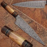 Custom Made Damascus Steel Olive wood ,Hard wood Handle
