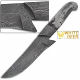 White Deer Trailing Point Damascus Steel Hunting Knife Blank 5-Hole Forged Bolstering