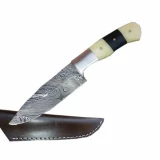 Custom Damascus Steel Hunting Knife W/ Burned Wood & Bone Handle