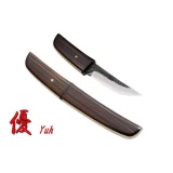 Kanetsune Yuh Damascus Fixed Blade Knife with Wooden Sheath