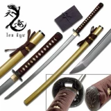 Ten Ryu - Sharp Damascus Steel Katana Sword - Gold Scabbard