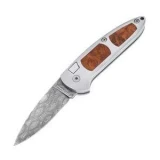 Boker USA Top Lock Leo Damascus Knife with Amboina Wood Inlay Handle